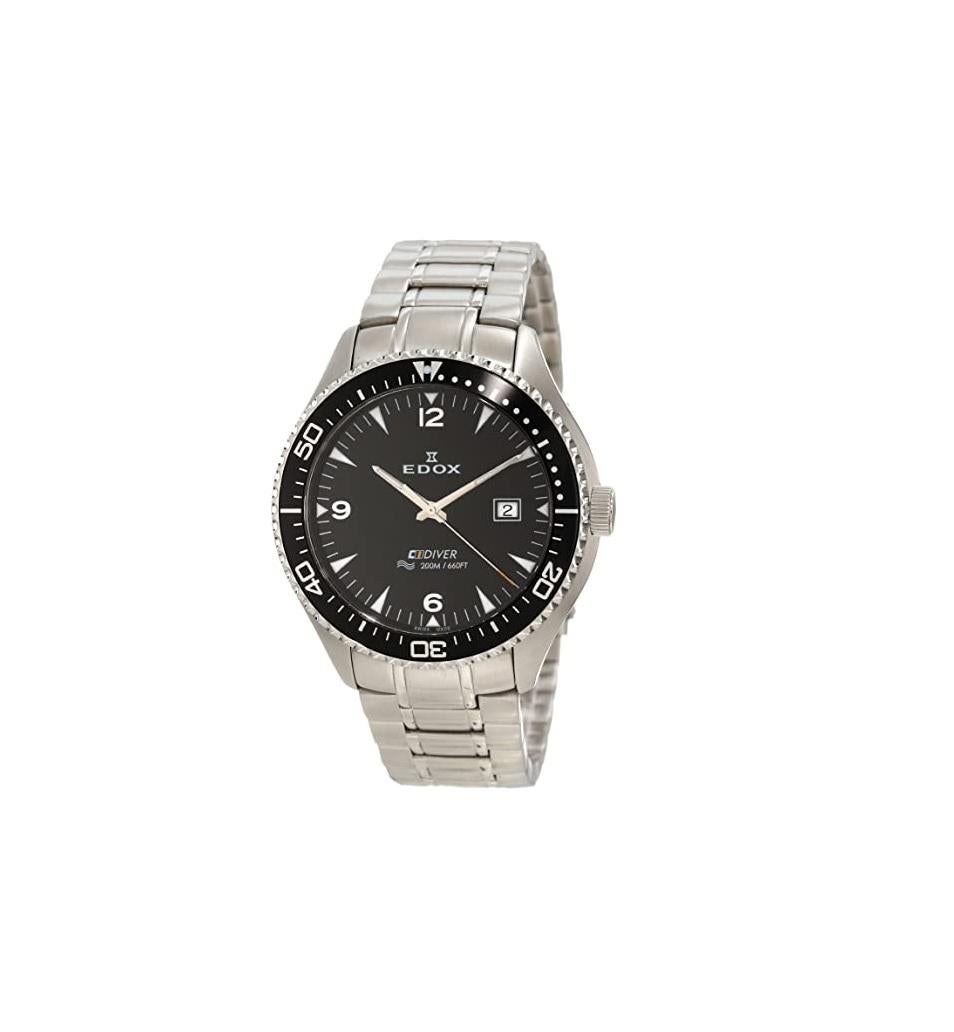 EDOX C1 Class 1 Stainless Steel Men's Swiss watch Model# 70157-3-NIN / 70157 3 NIN will make a statement! 
This watch features a brushed & polished stainless steel case & bracelet, Uni-directional Rotating Bezel, Beautiful Black dial set with silver