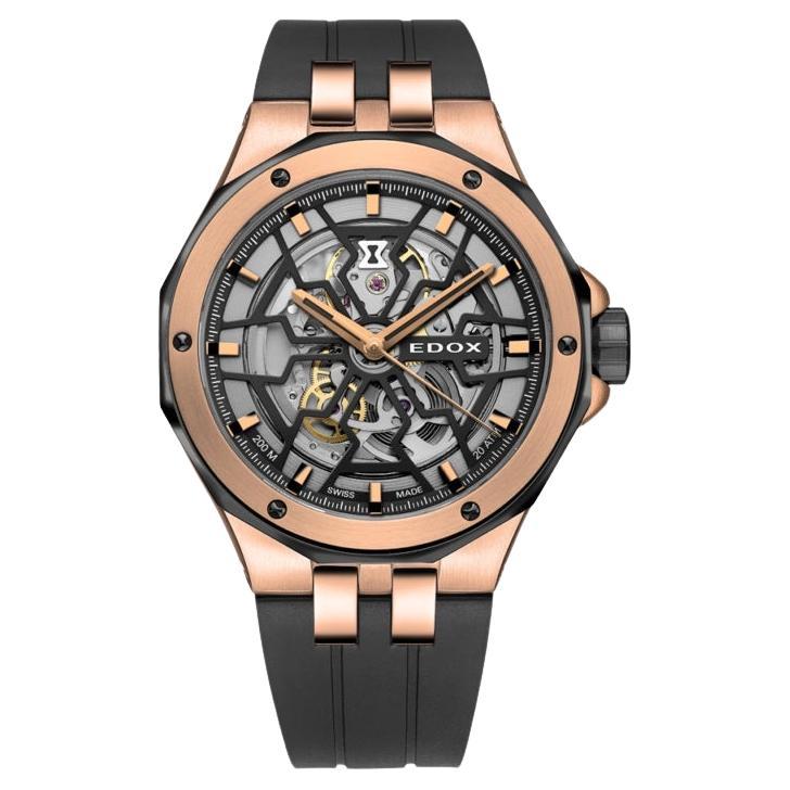 Edox Delfin Mecano Automatic Black Skeleton Dial Men's Watch 85303357RNNRN For Sale