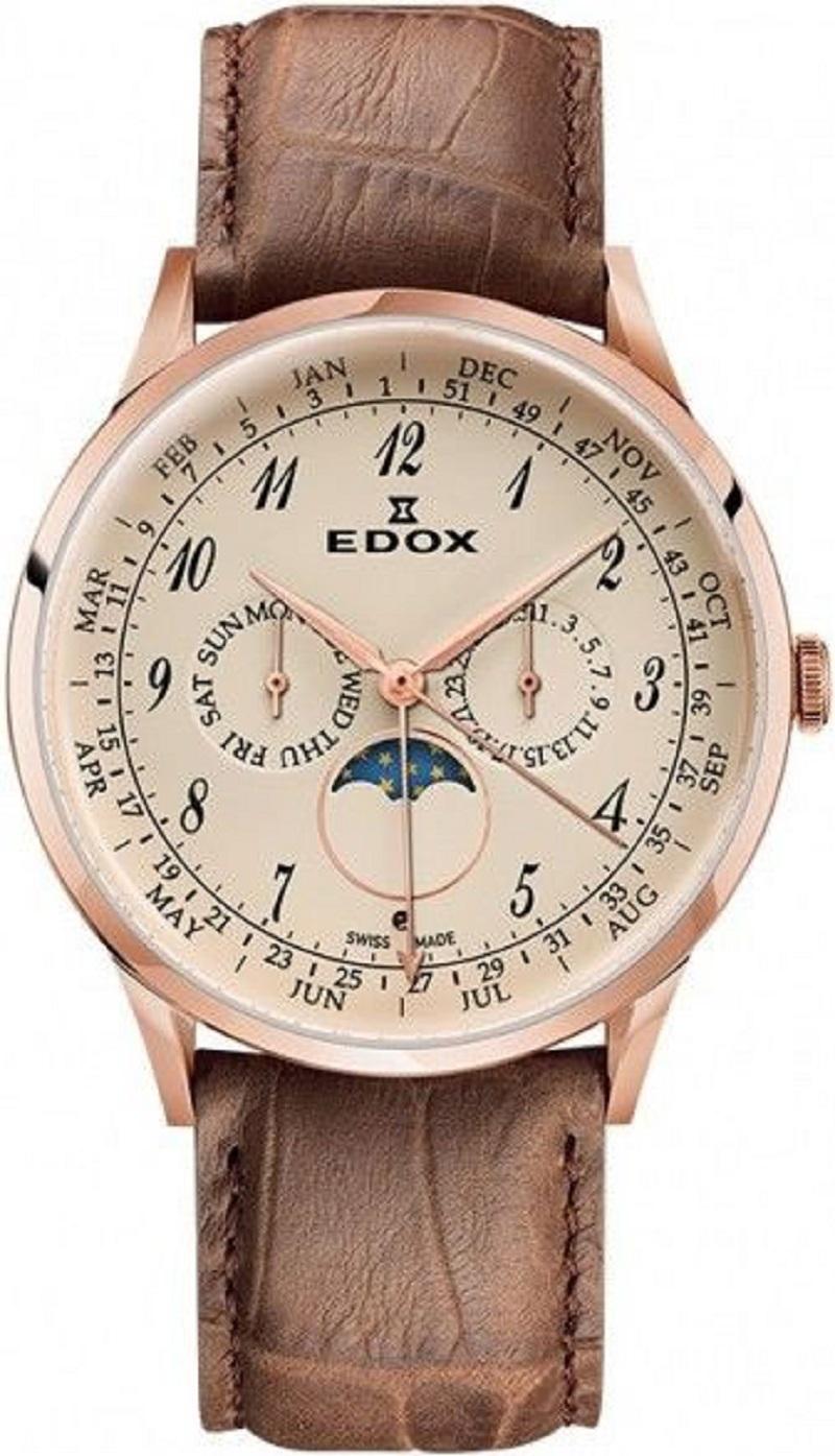 Edox Les Vauberts Moon Phase Herrenuhr 4010137RCBEBR im Zustand „Neu“ im Angebot in Wilmington, DE