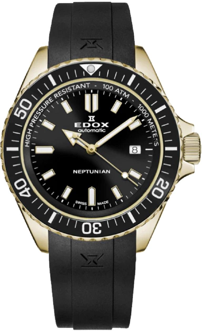 Edox Neptunian Date Automatic Black Dial Men's Watch 8012037JCANID In New Condition For Sale In Wilmington, DE