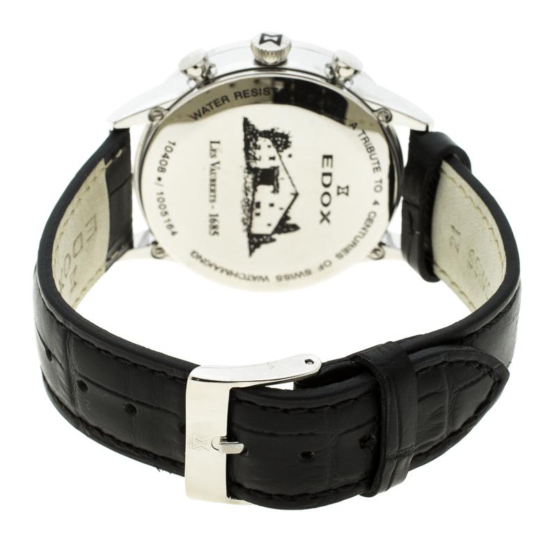 Edox White Stainless Steel Les Vauberts 10408 Men's Wristwatch 41 mm In Good Condition In Dubai, Al Qouz 2