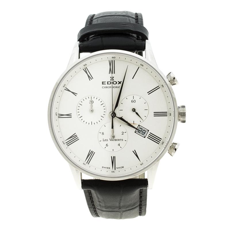Edox White Stainless Steel Les Vauberts 10408 Men's Wristwatch 41 mm