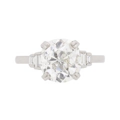 Vintage EDR Certified 3.13ct Old Cushion Cut Diamond Engagement Ring, circa 1940s