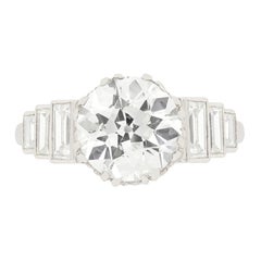 EDR Certified 3.17 Carat Art Deco Diamond Engagement Ring with Set Shoulders