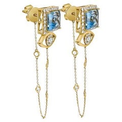 Edra Aquamarine Evil Eye and Diamond Chain Earring