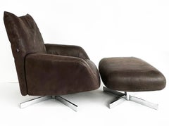 Edra Chiara Model Ottoman, Lounge Chair with Nickel Bases, Supple Leather