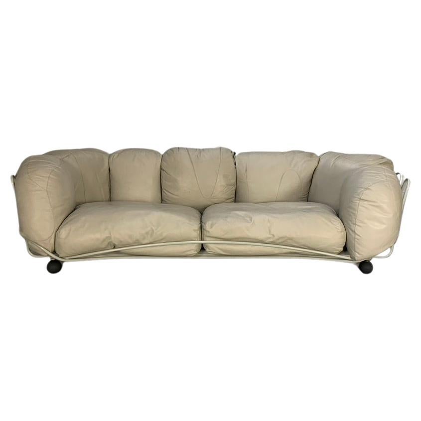 Edra "Corbeille" 3-Seat Sofa - In Pale Grey Taupe Leather
