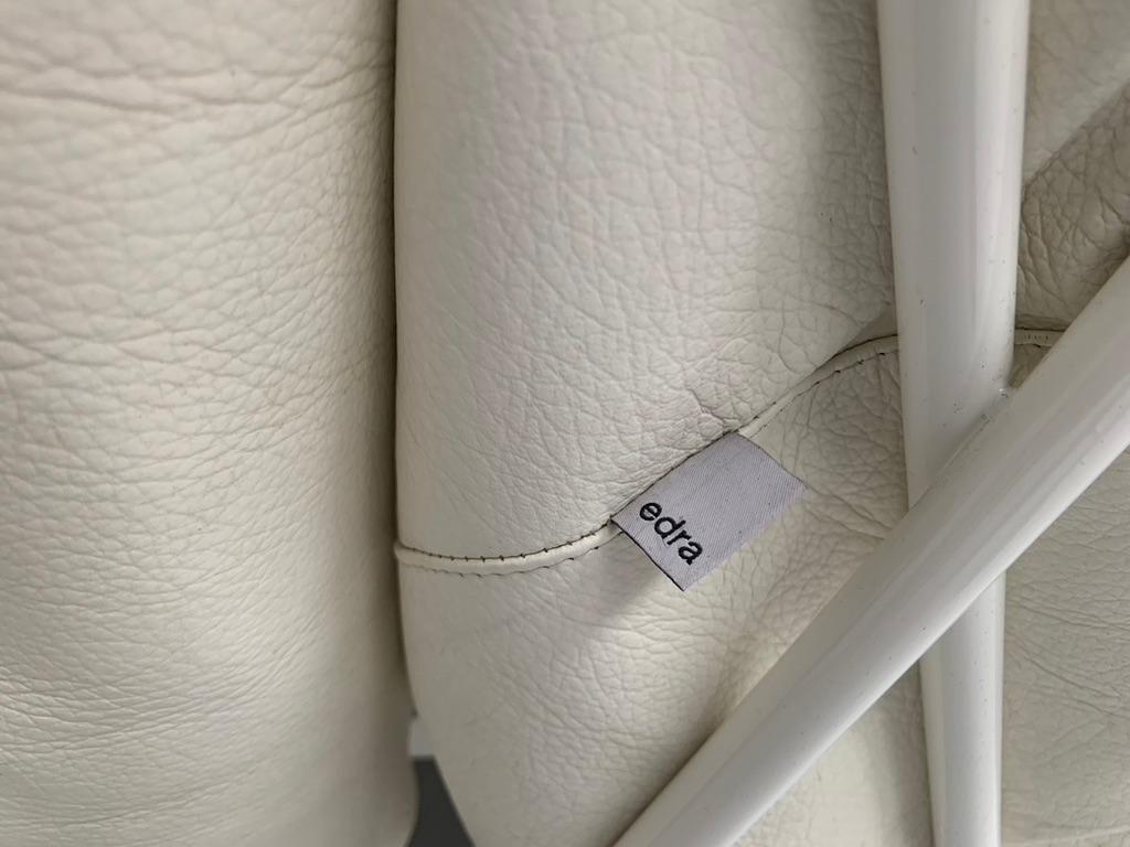 Sessel „Corbeille“ von Edra – aus elfenbeinfarbenem, weißem Leder im Angebot 6