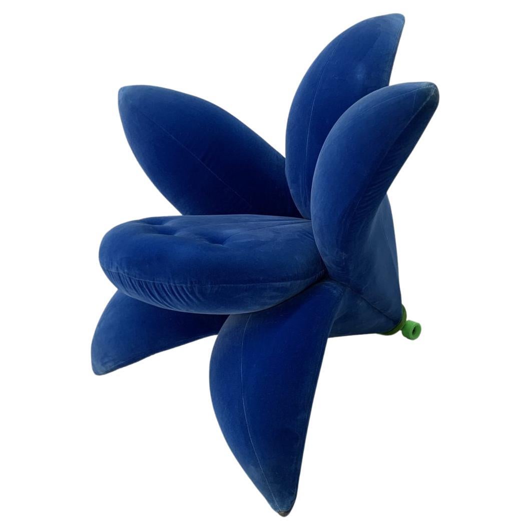 Edra “Getsuen” Lily Armchair – in Blue Velvet For Sale