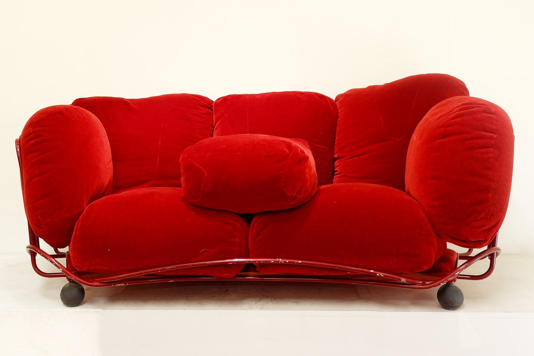 Edra red velvet sofa.