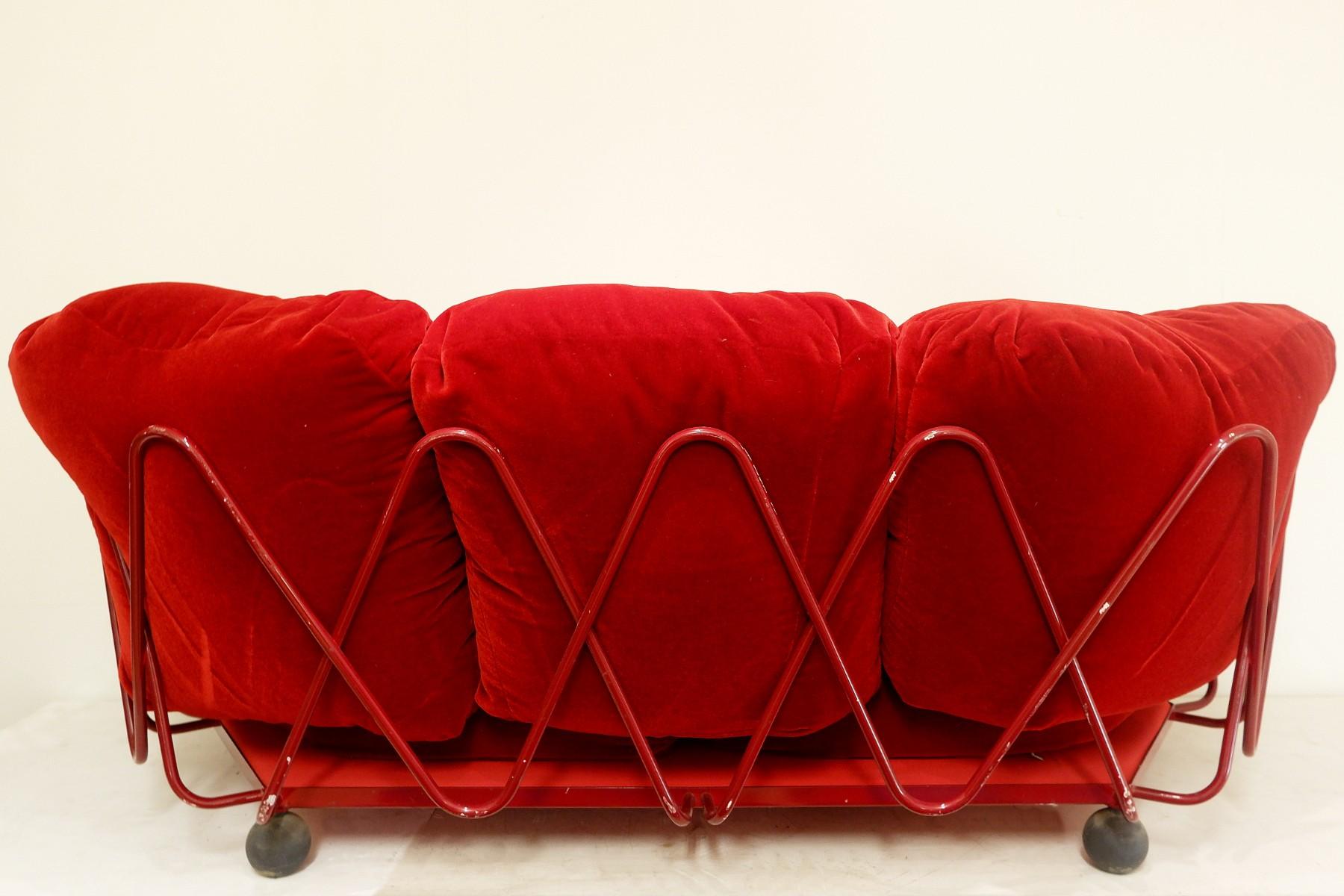 Mid-Century Modern Edra Red Velvet Sofa