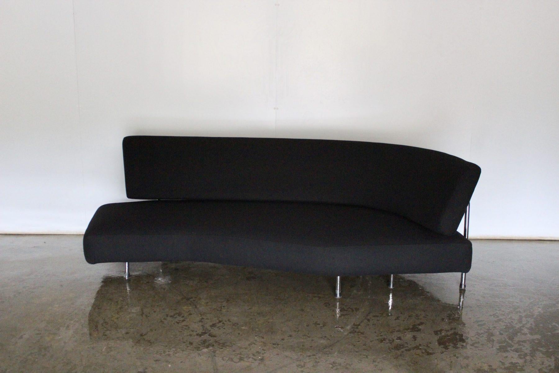 Contemporary Edra “Shark” Sofa Chaise, in Jet Black Wool For Sale