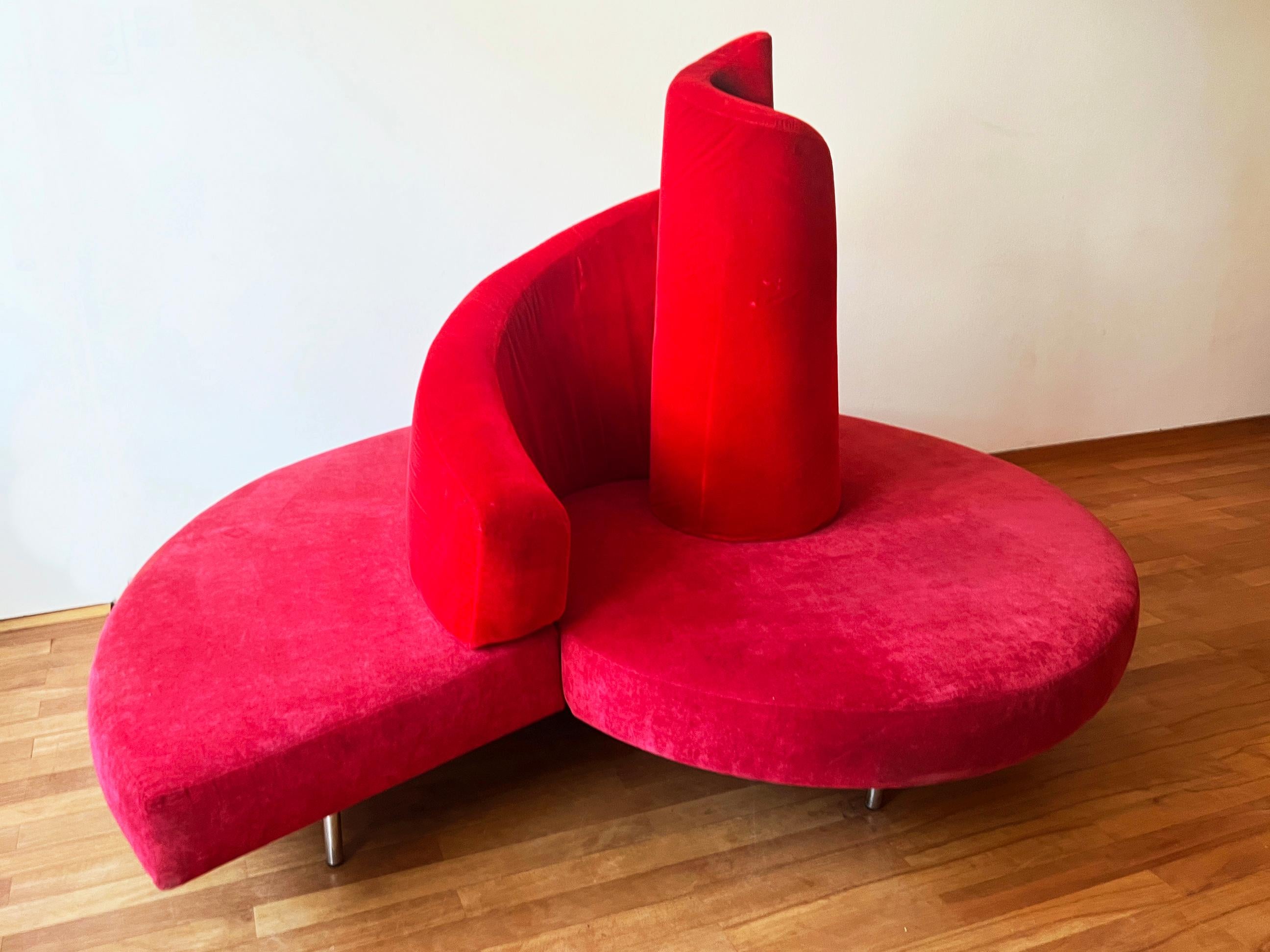 Post-Modern Edra Tatlin Sofa Loveseat by Mario Cananzi + Roberto Semprini, Red Velvet ITALY For Sale