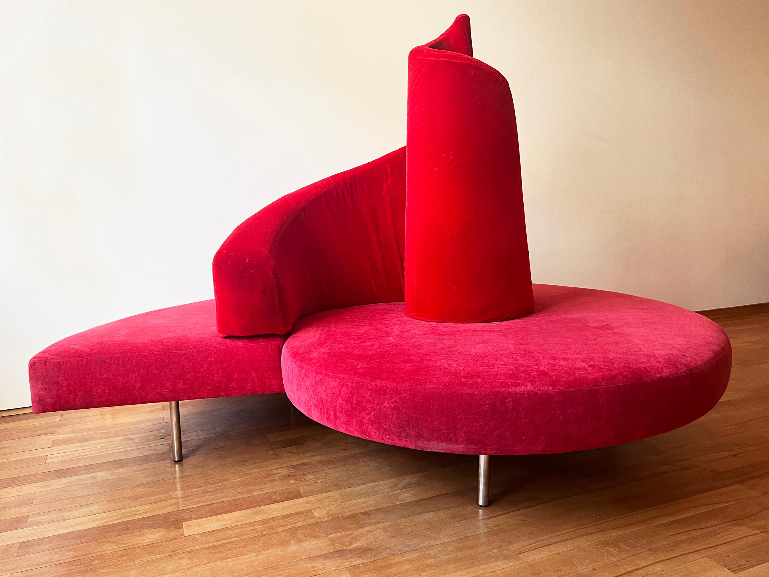Post-Modern Edra Tatlin Sofa Loveseat by Mario Cananzi + Roberto Semprini, Red Velvet ITALY For Sale