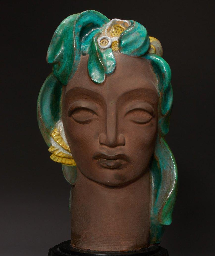 Earth, Ceramic Figural Female Head by Cleveland School Artist - Sculpture by Edris Eckhardt