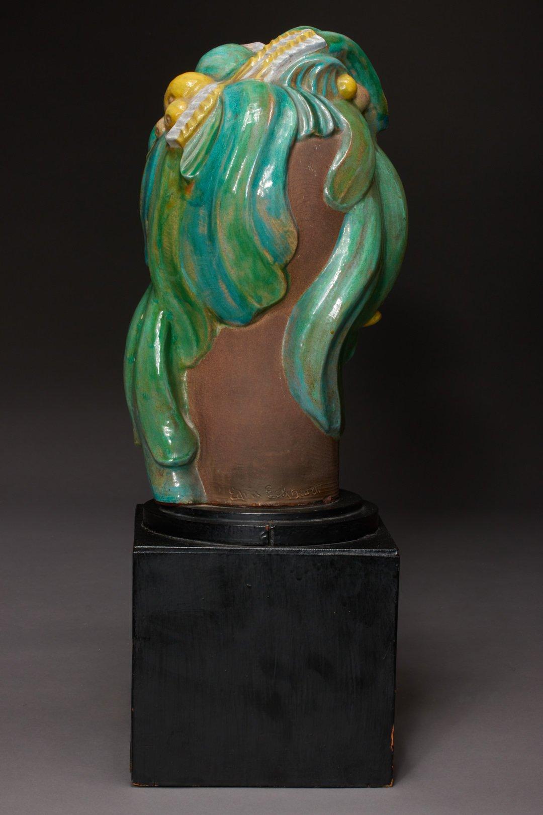 Earth, Ceramic Figural Female Head by Cleveland School Artist - Art Deco Sculpture by Edris Eckhardt