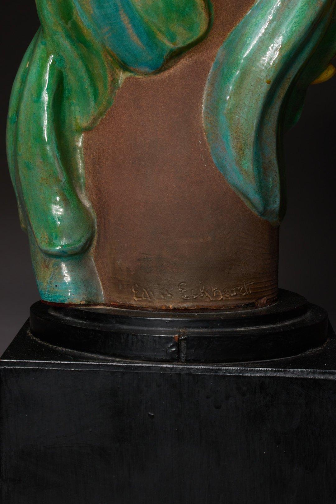 Earth, Ceramic Figural Female Head by Cleveland School Artist - Black Figurative Sculpture by Edris Eckhardt