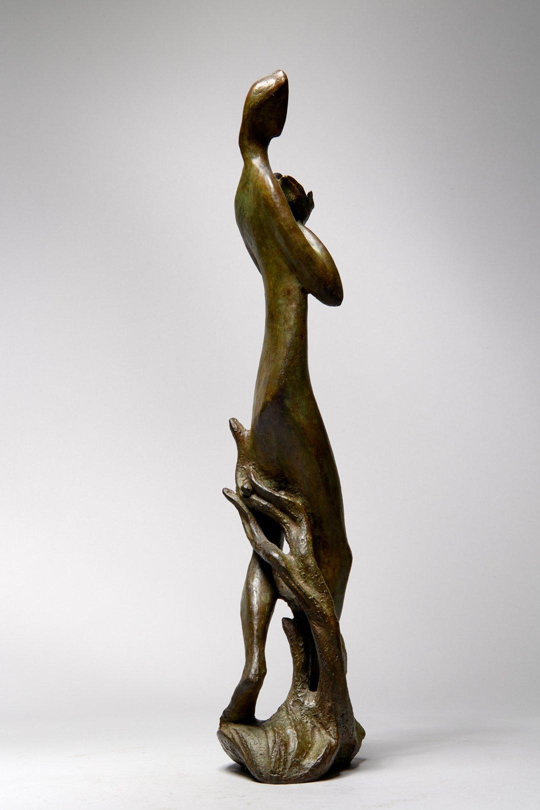 Vernal Equinox, 20th Century Bronze Figure of Woman, Cleveland School Artist - Gold Figurative Sculpture by Edris Eckhardt