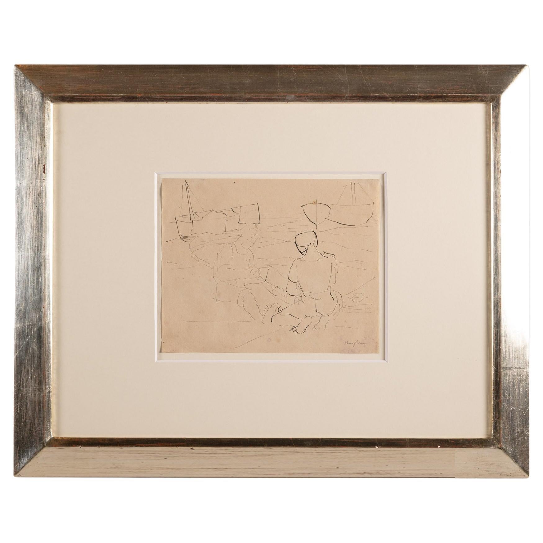 Eduard Bargheer "Filets de pêche"  dessin au stylo et à l'encre sur papier  1930s