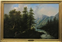 Swiss Landscape, original oil on canvas, c1870, Austrian realist painter