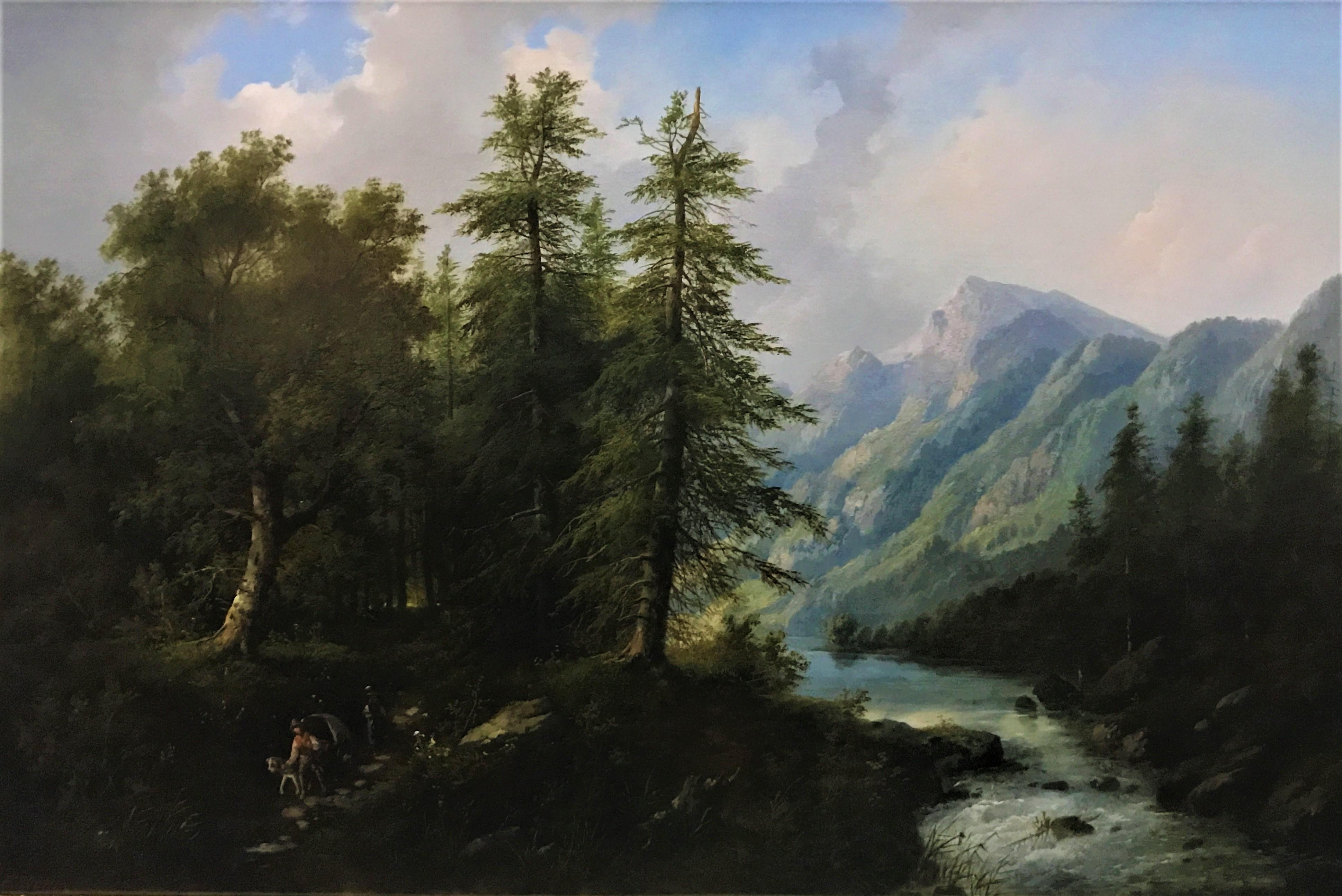 Mountains landscape Laundresses Antique oil painting Instant poster jpg \u0421harming landscape Instant poster jpeg 19-th century art
