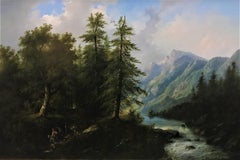 Swiss Landscape, original oil on canvas, c1870, Austrian realist painter
