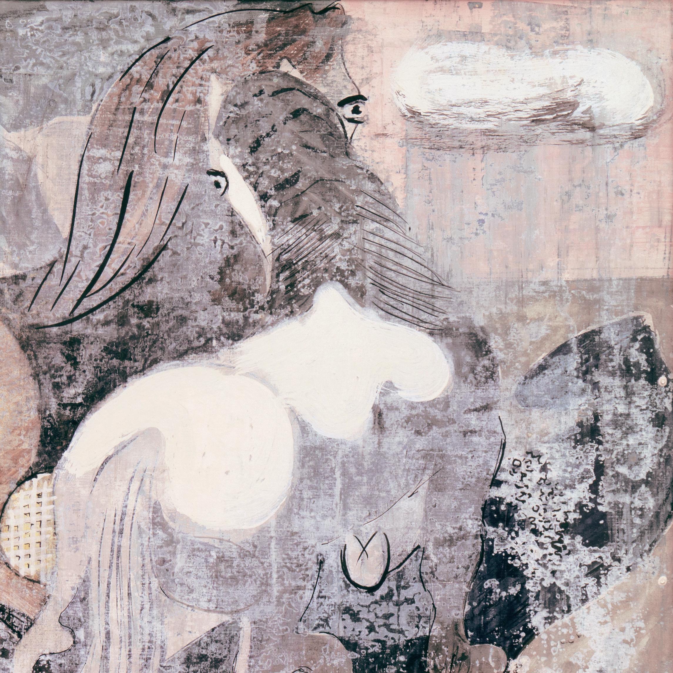 'Consort', aguada ecuestre modernista, AIC, artista de la WPA, Benezit - Abstract Painting Gris de Eduard Buk Ulreich