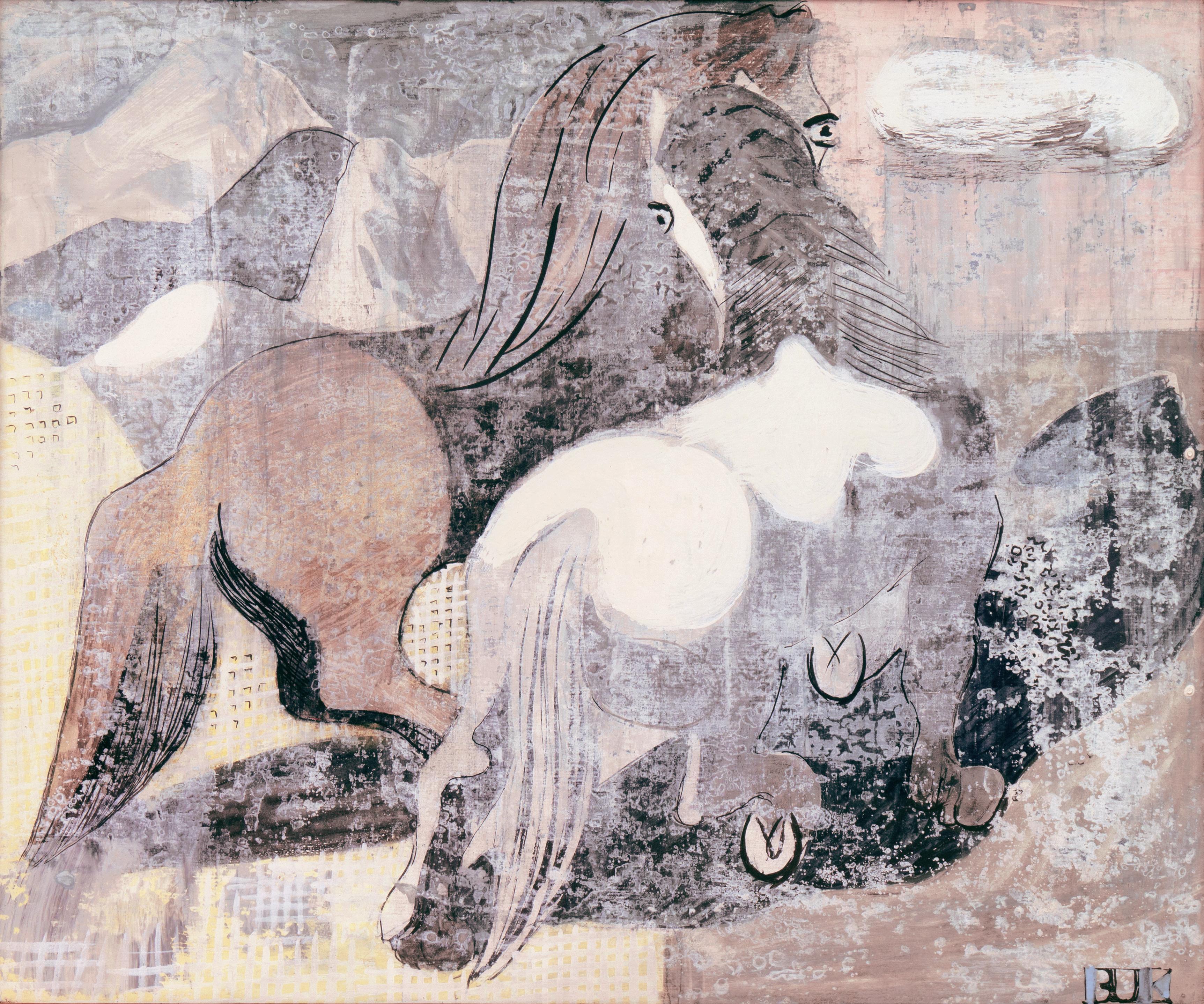 'Consort', Modernist Equestrian Gouache, AIC, WPA artist, Benezit - Painting by Eduard Buk Ulreich