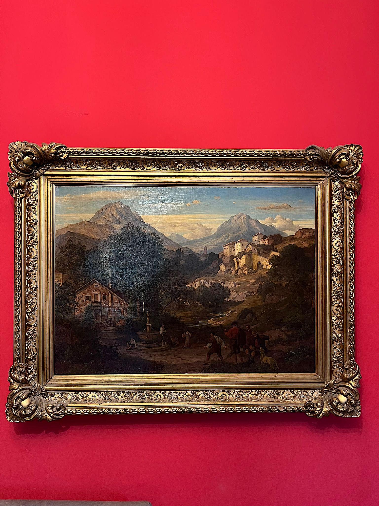 Eduard Cohen Paesaggio di Montagna con Giocatori di Bocce Firmato e Datato 1866 in vendita 1