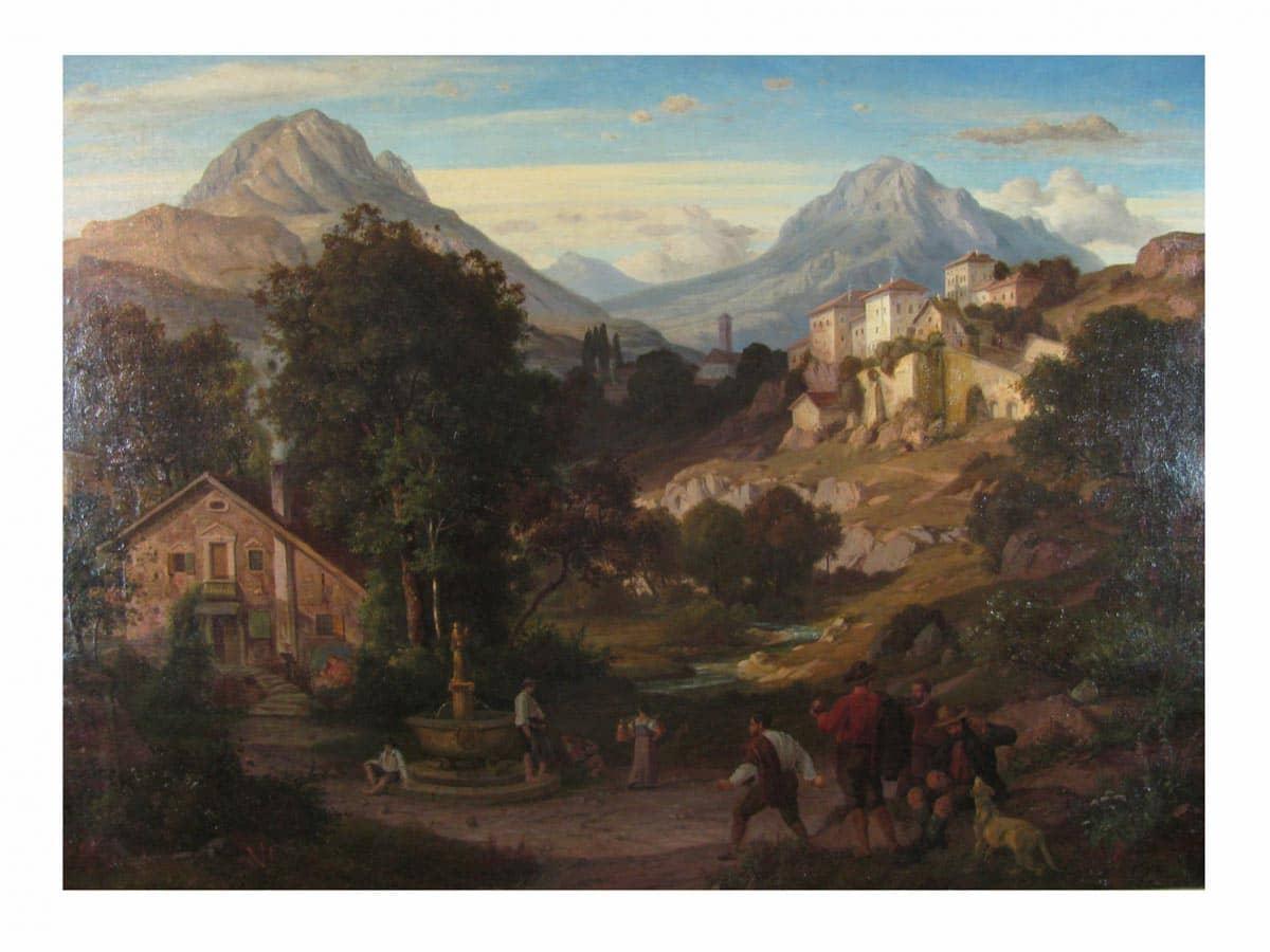 Eduard Cohen Paesaggio di Montagna con Giocatori di Bocce Firmato e Datato 1866 in vendita 2