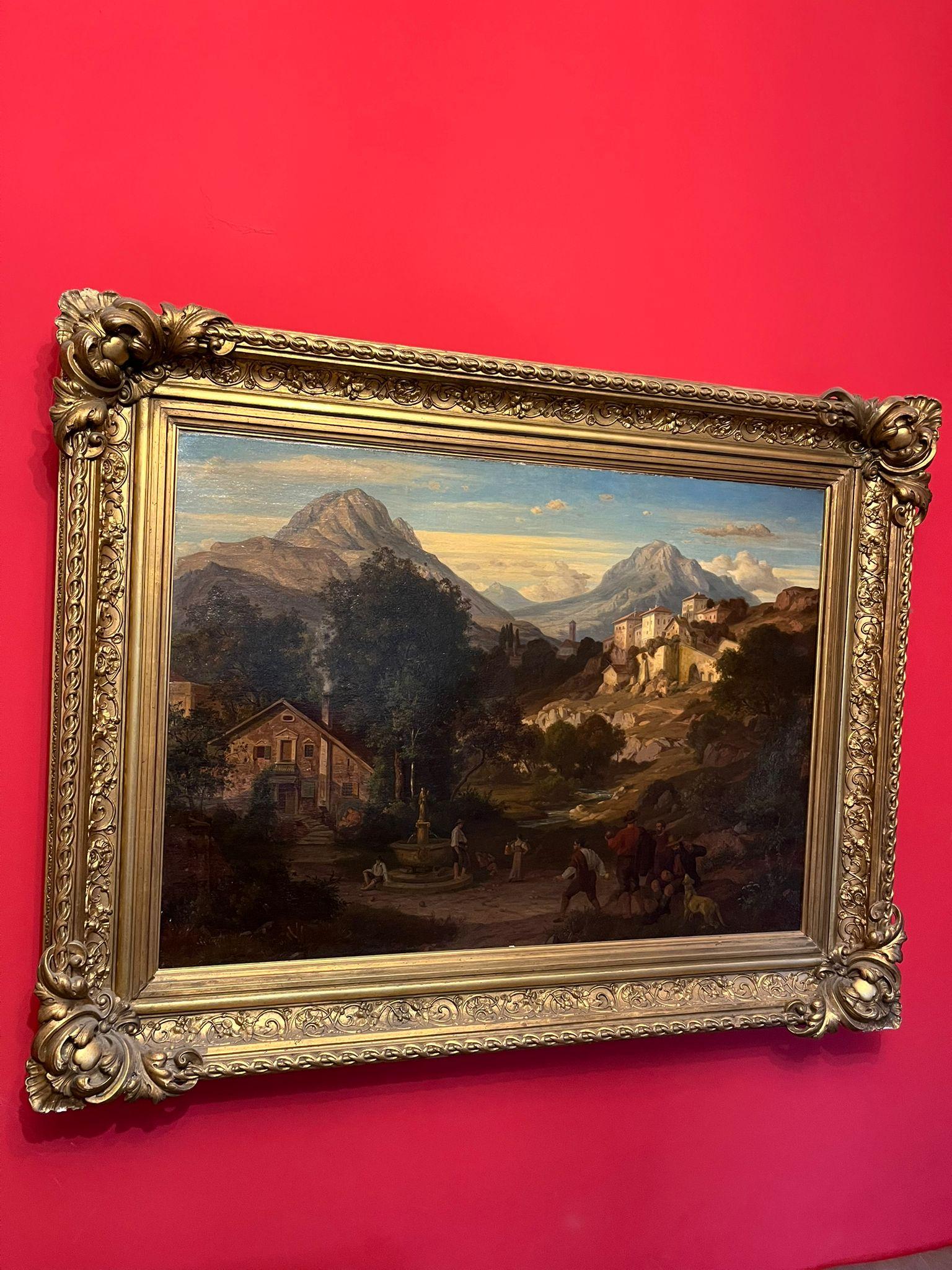 Eduard Cohen Paesaggio di Montagna con Giocatori di Bocce Firmato e Datato 1866 in vendita 5