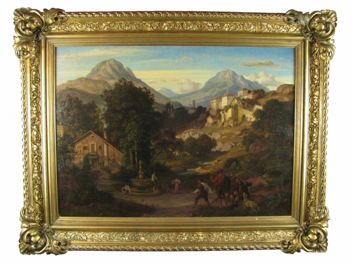 Eduard Cohen Paesaggio di Montagna con Giocatori di Bocce Firmato e Datato 1866 in vendita 7