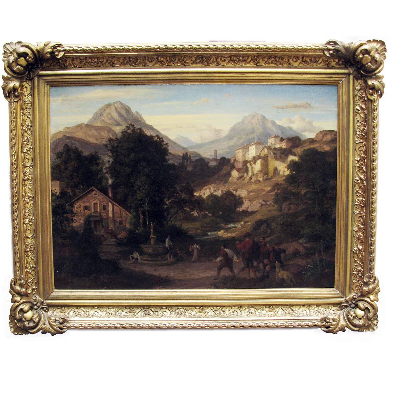 Eduard Cohen Paesaggio di Montagna con Giocatori di Bocce Firmato e Datato 1866 in vendita 8