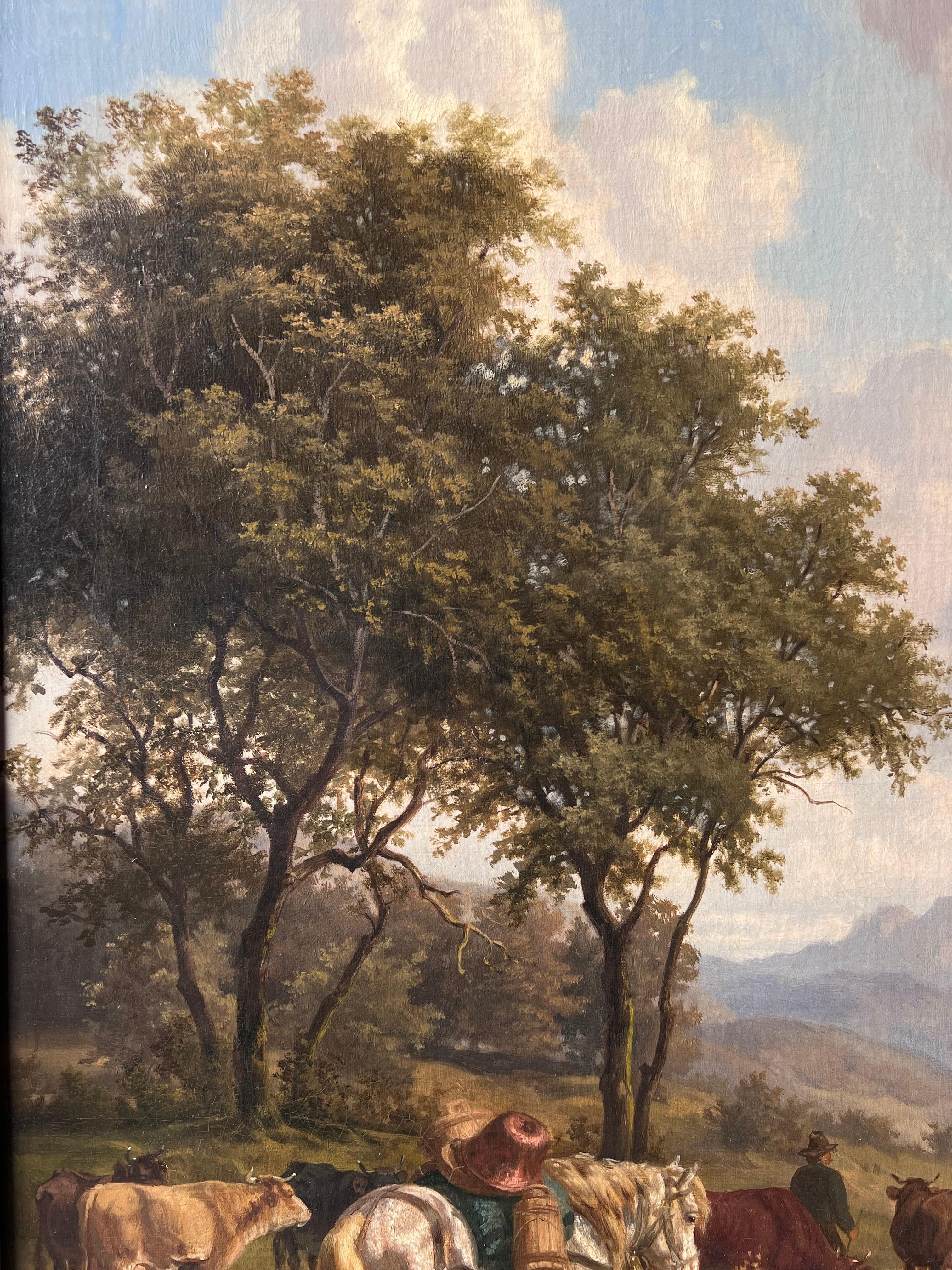 Feine 19. Jahrhundert große österreichische signiert Ölgemälde Rinder & Pferde Pastoral (Viktorianisch), Painting, von Eduard Gotzelmann