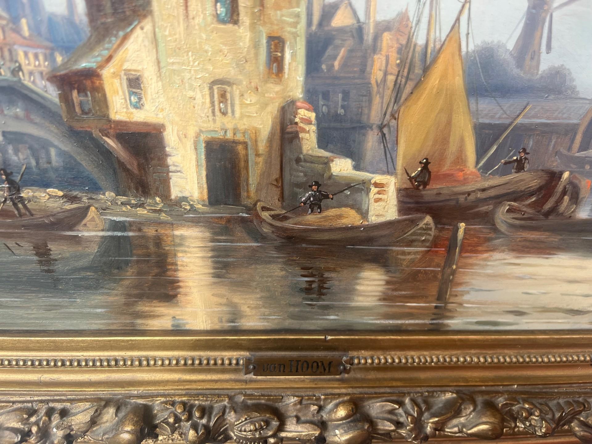Nineteenth Century Victorian Dutch River Harbour Scene with Boats and Buildings For Sale 2
