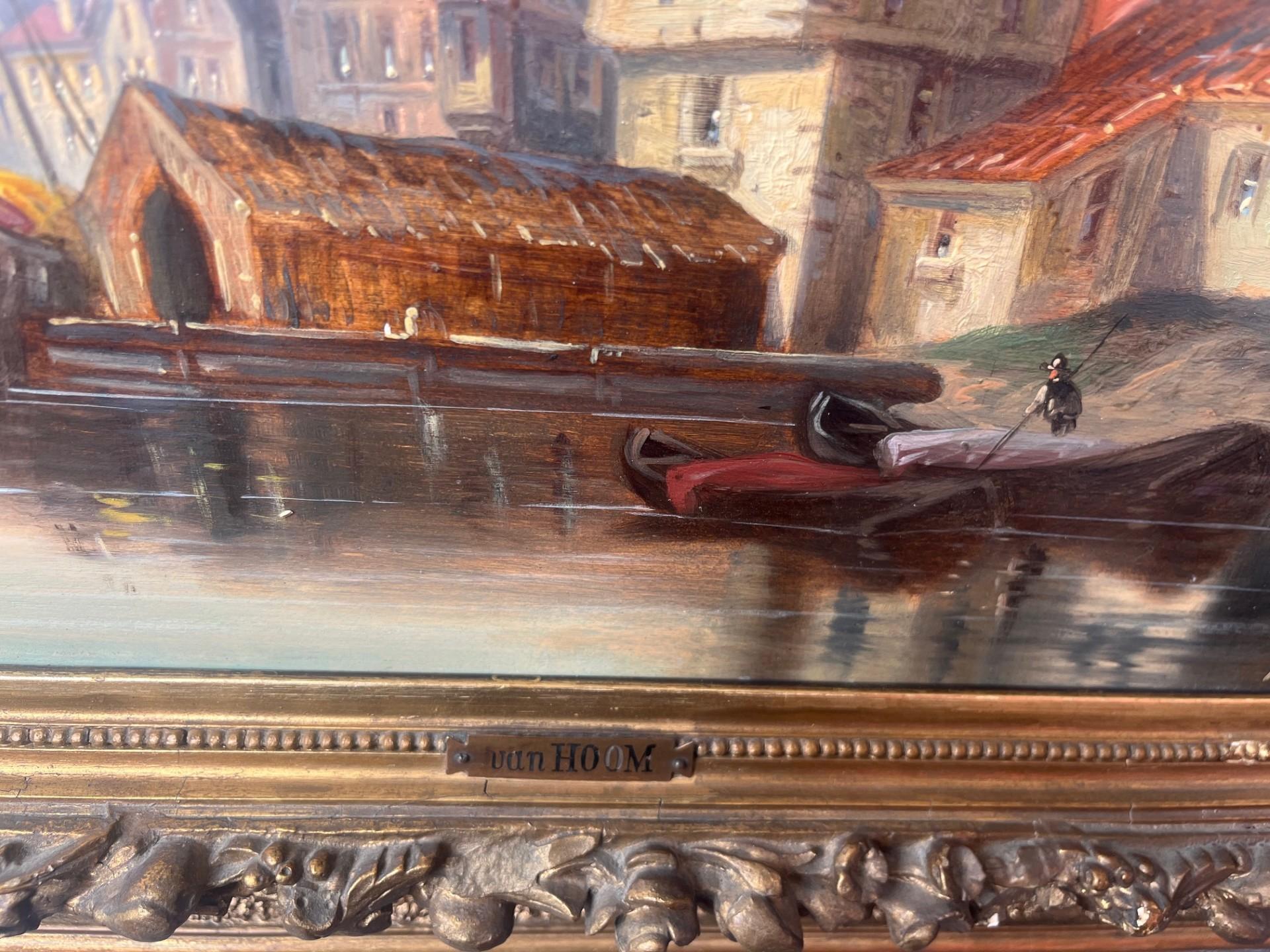 Nineteenth Century Victorian Marine Dutch River Harbour with Boats and Buildings For Sale 2