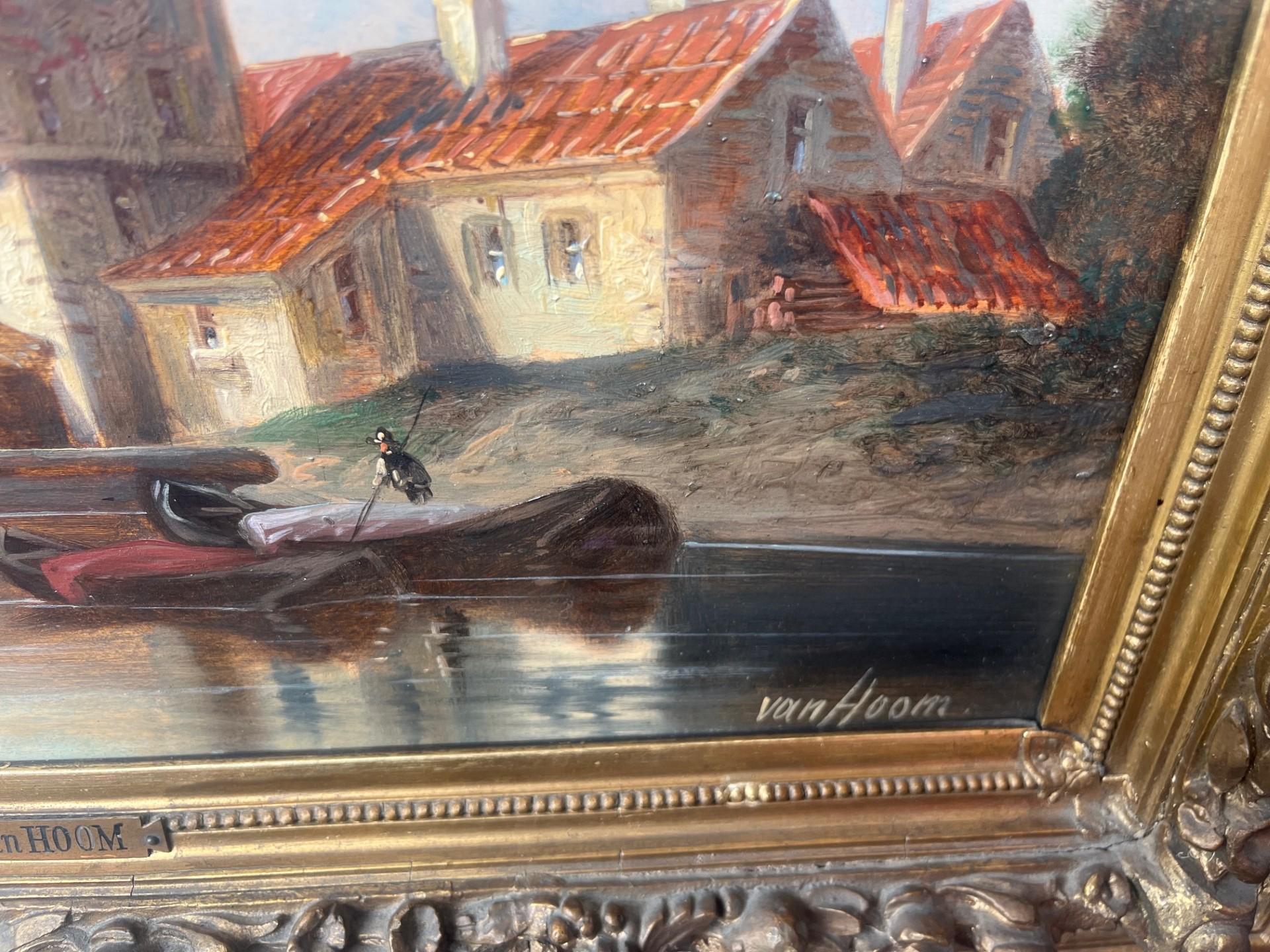 Nineteenth Century Victorian Marine Dutch River Harbour with Boats and Buildings For Sale 4