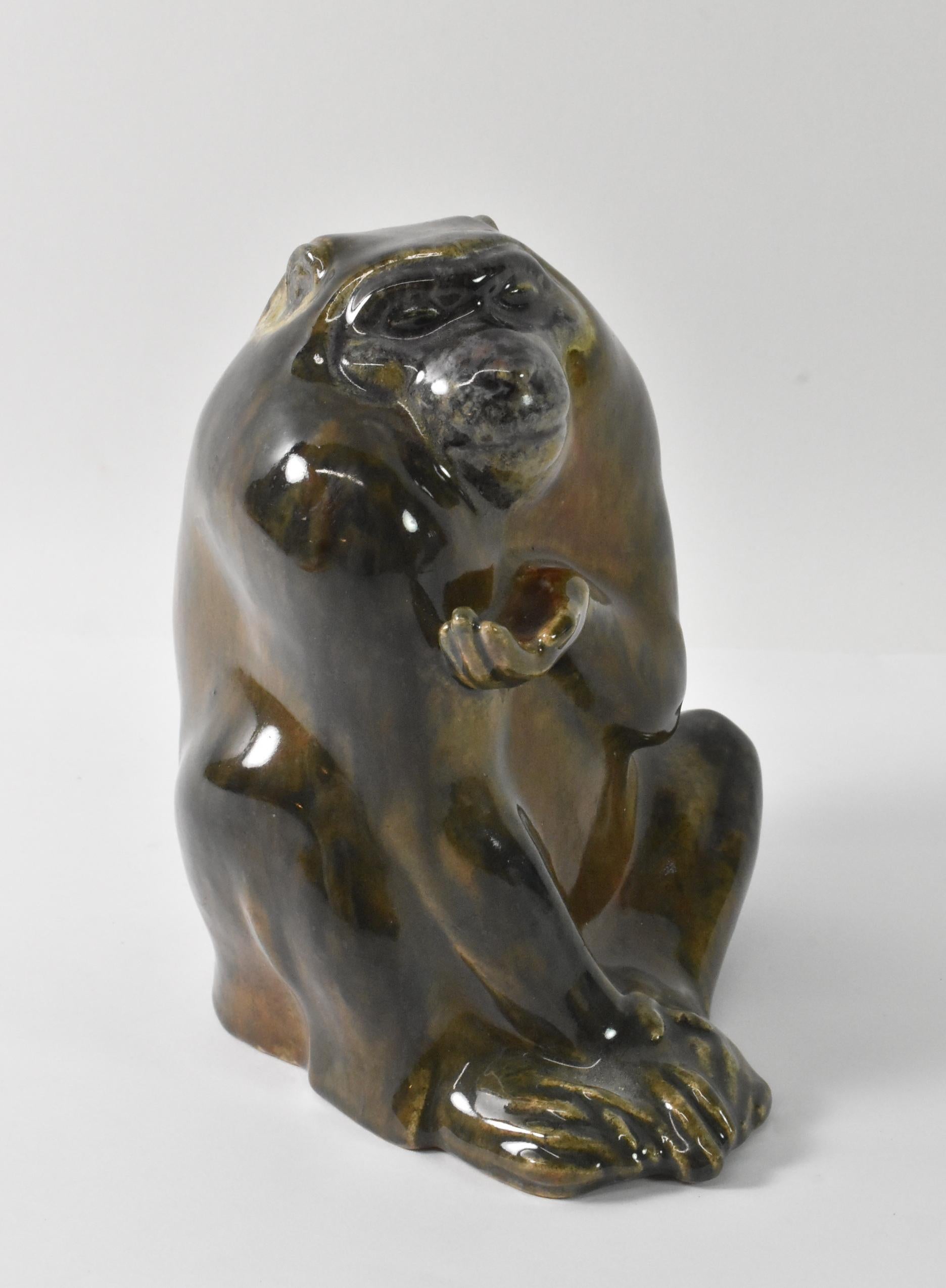 Eduard Klablena Ceramic Sitting Baboon Circa 1918 In Good Condition For Sale In Toledo, OH
