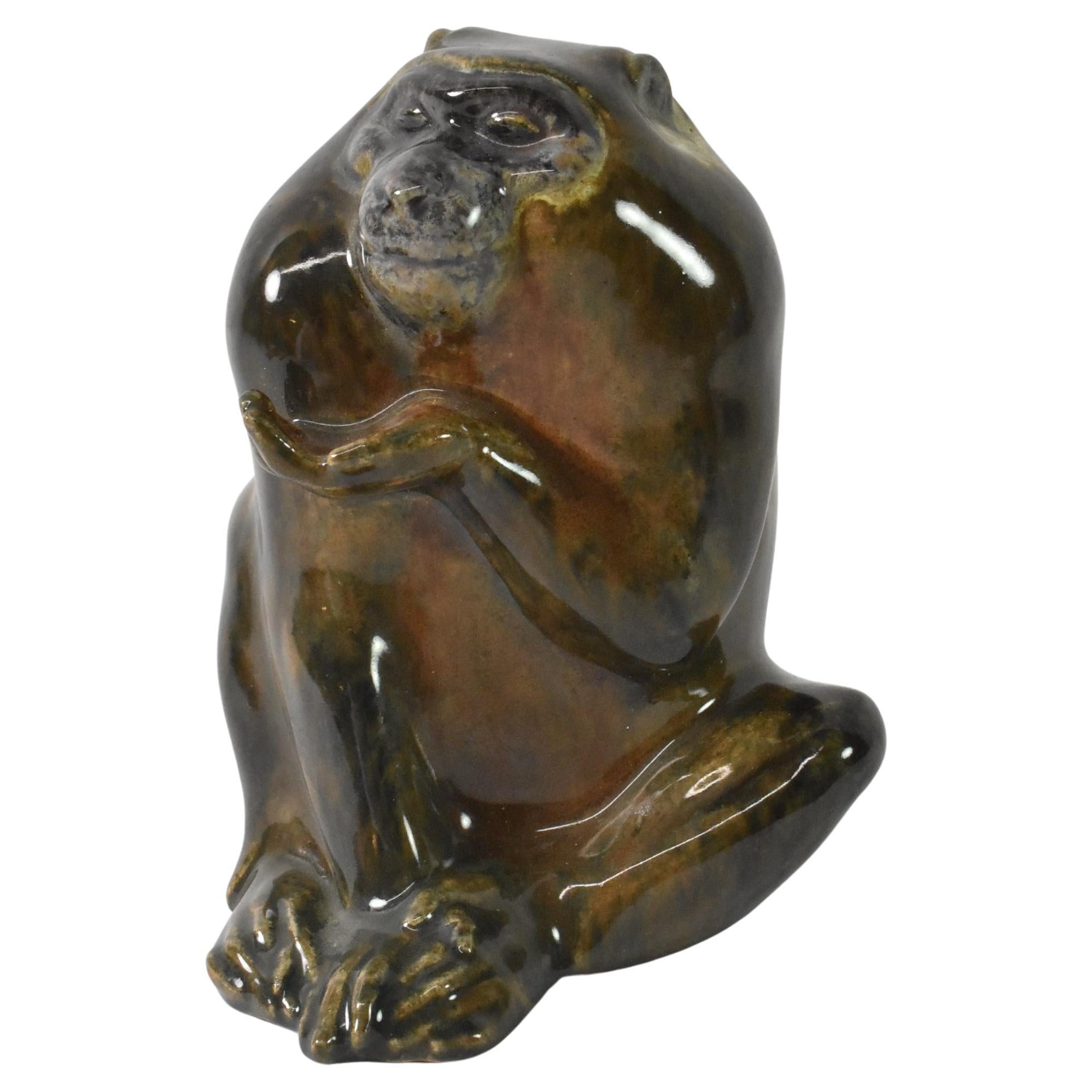 Eduard Klablena Ceramic Sitting Baboon Circa 1918 For Sale