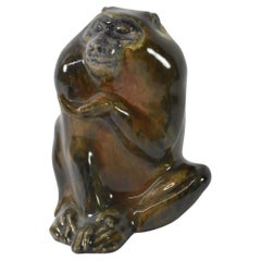 Antique Eduard Klablena Ceramic Sitting Baboon Circa 1918