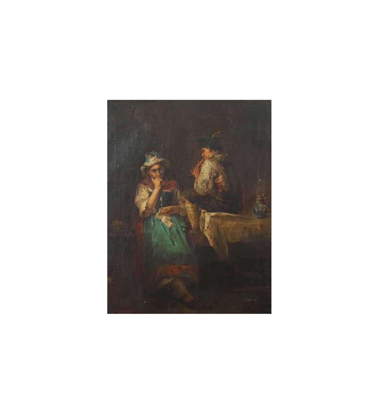 Kurzbauer Eduard (1840 - 1879)+ Huile sur toile La Sérénade - Painting de Eduard Kurzbauer