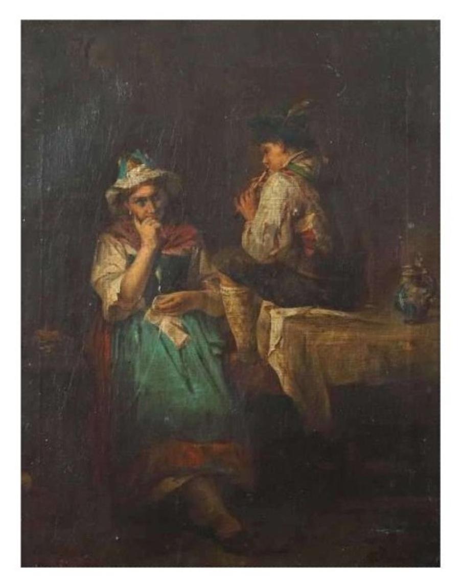 Kurzbauer Eduard (1840 - 1879)+ Óleo sobre lienzo La serenata - Painting Realista de Eduard Kurzbauer