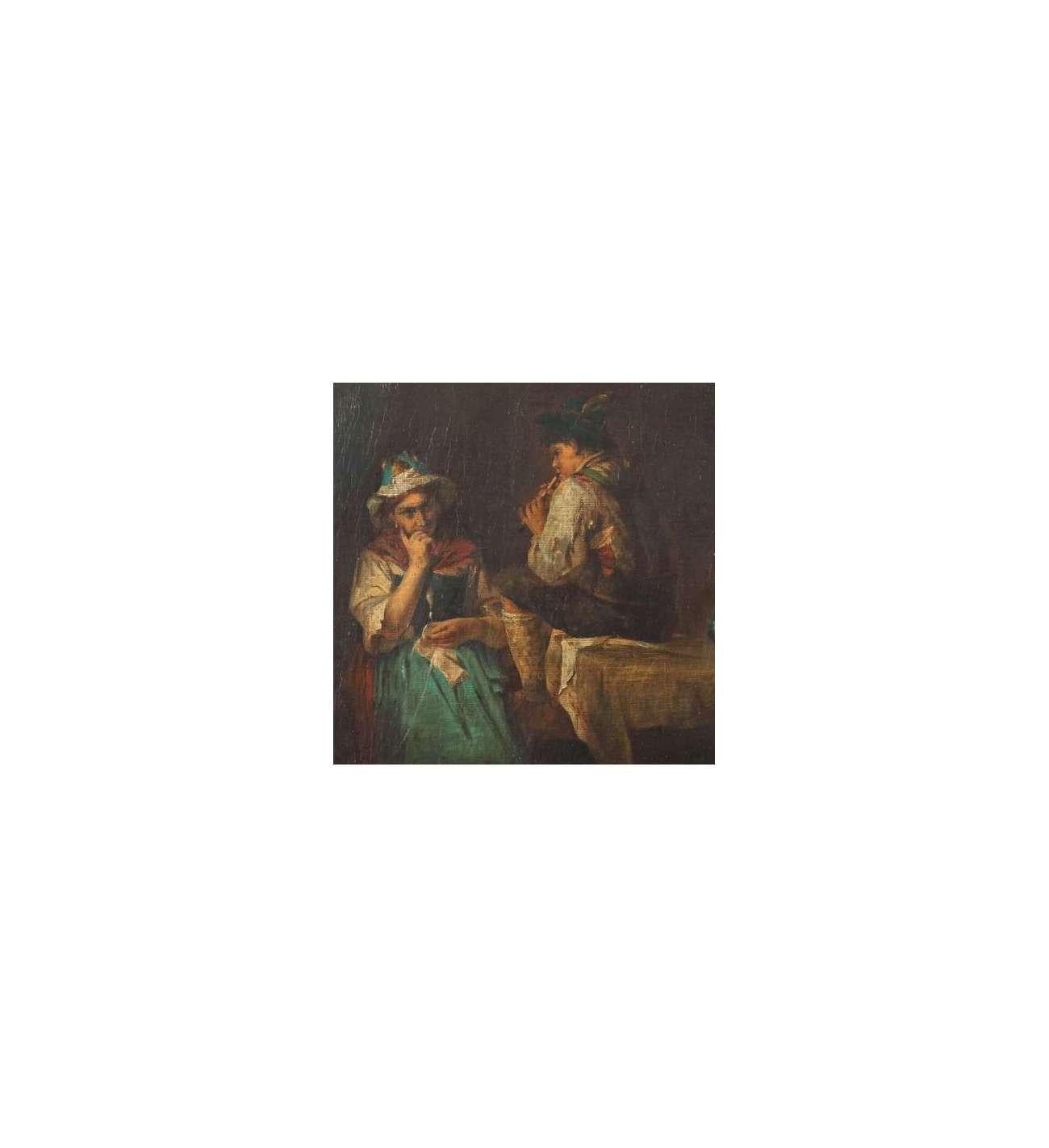 Kurzbauer Eduard (1840 - 1879)+ Huile sur toile La Sérénade