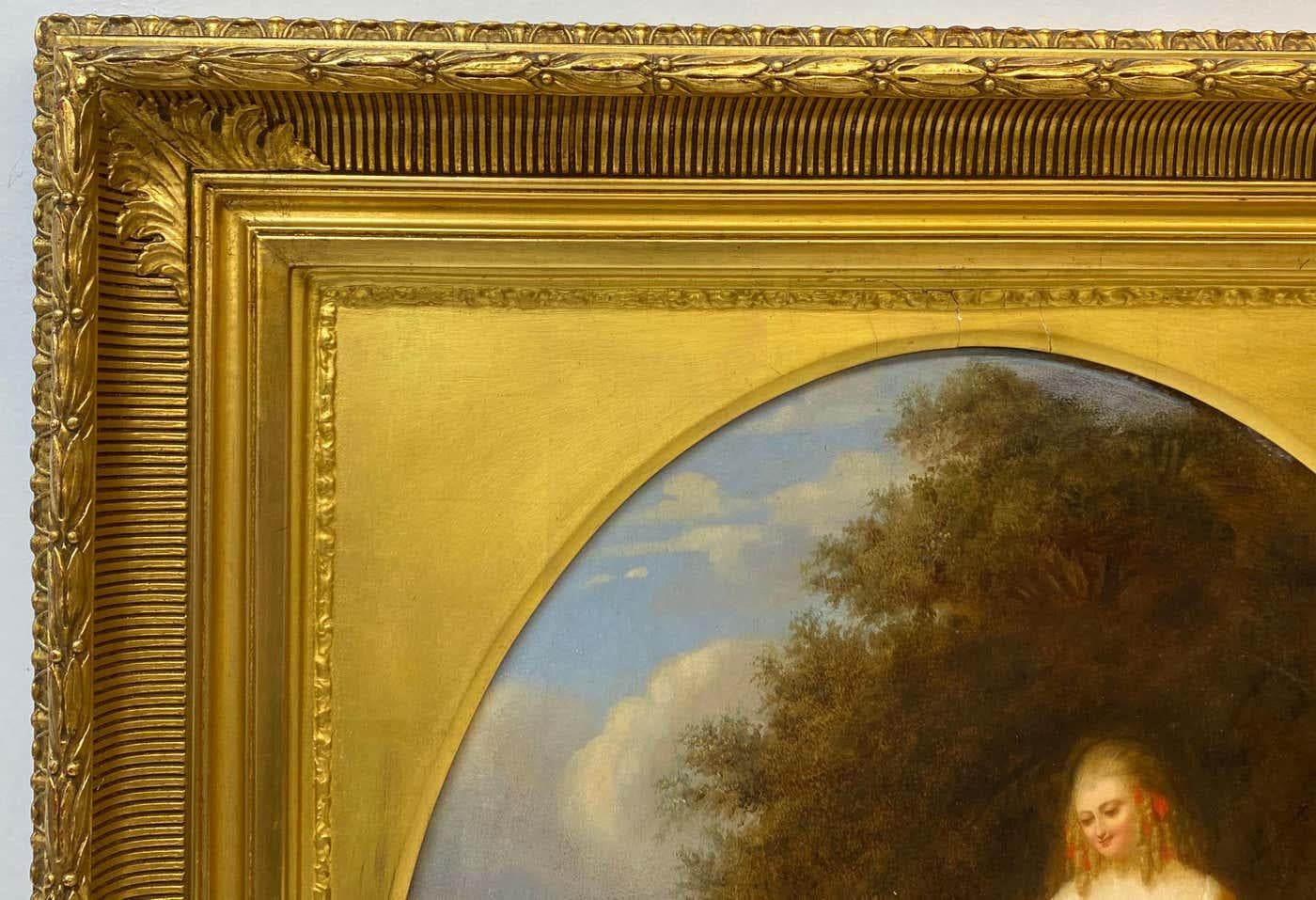 Portrait à l'huile du 19e siècle de deux sœurs avec leur chien en vente 4