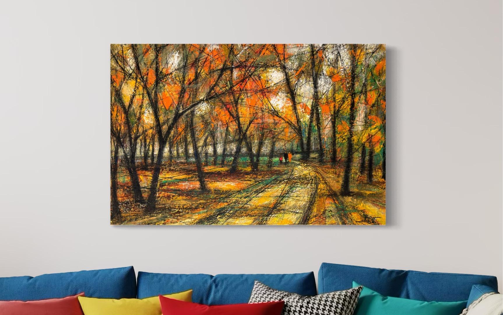 Amber Grove Landscape Impressionism Original oil Painting Ready to Hang For Sale 1