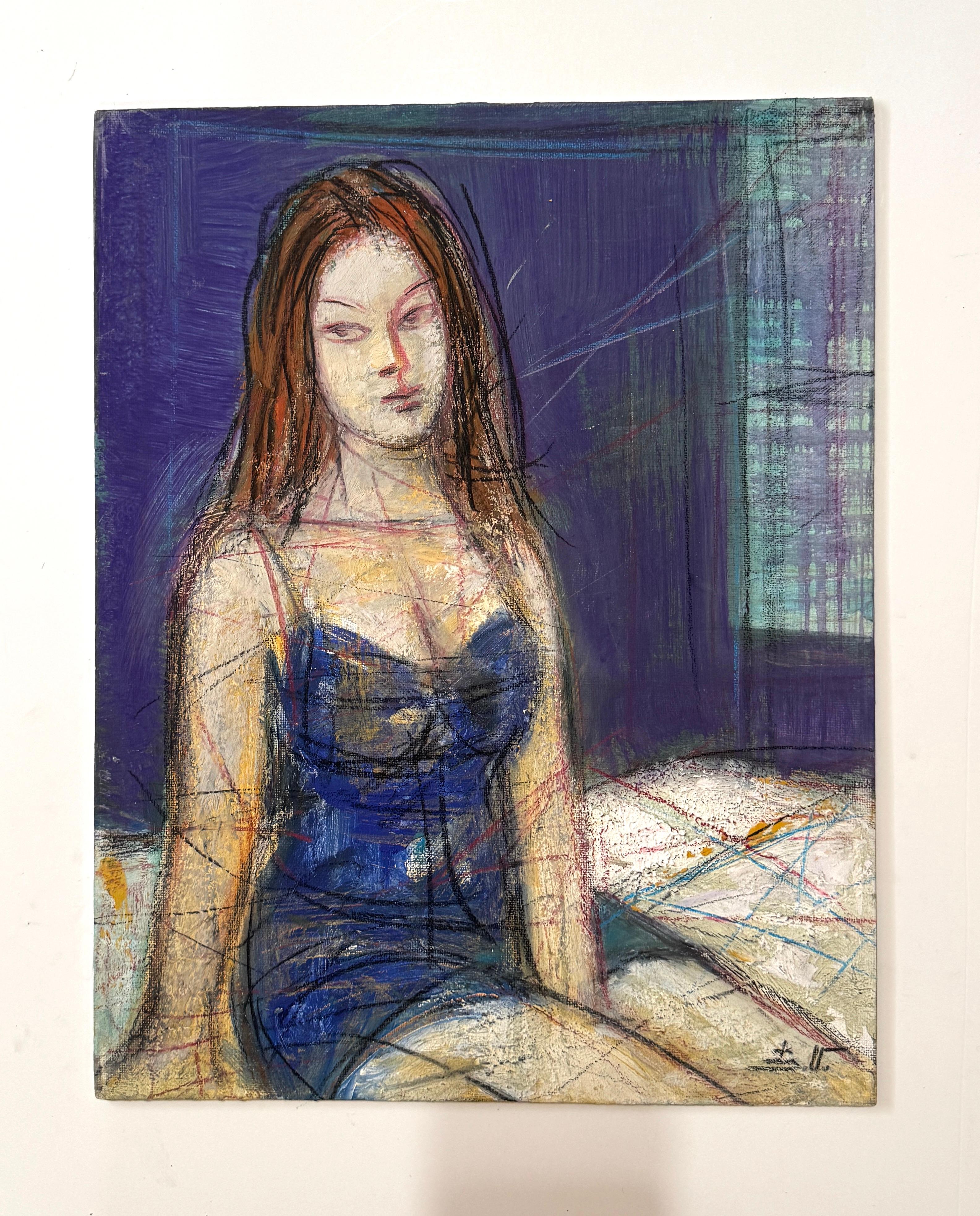 Amelia Women Contemporary Art - Peinture à l'huile originale unique en son genre - Painting de Eduard Matevosyan
