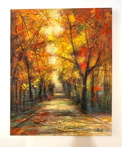 Tavolozza d'autunno Paesaggio Impressionismo Pittura ad olio originale pronta da appendere