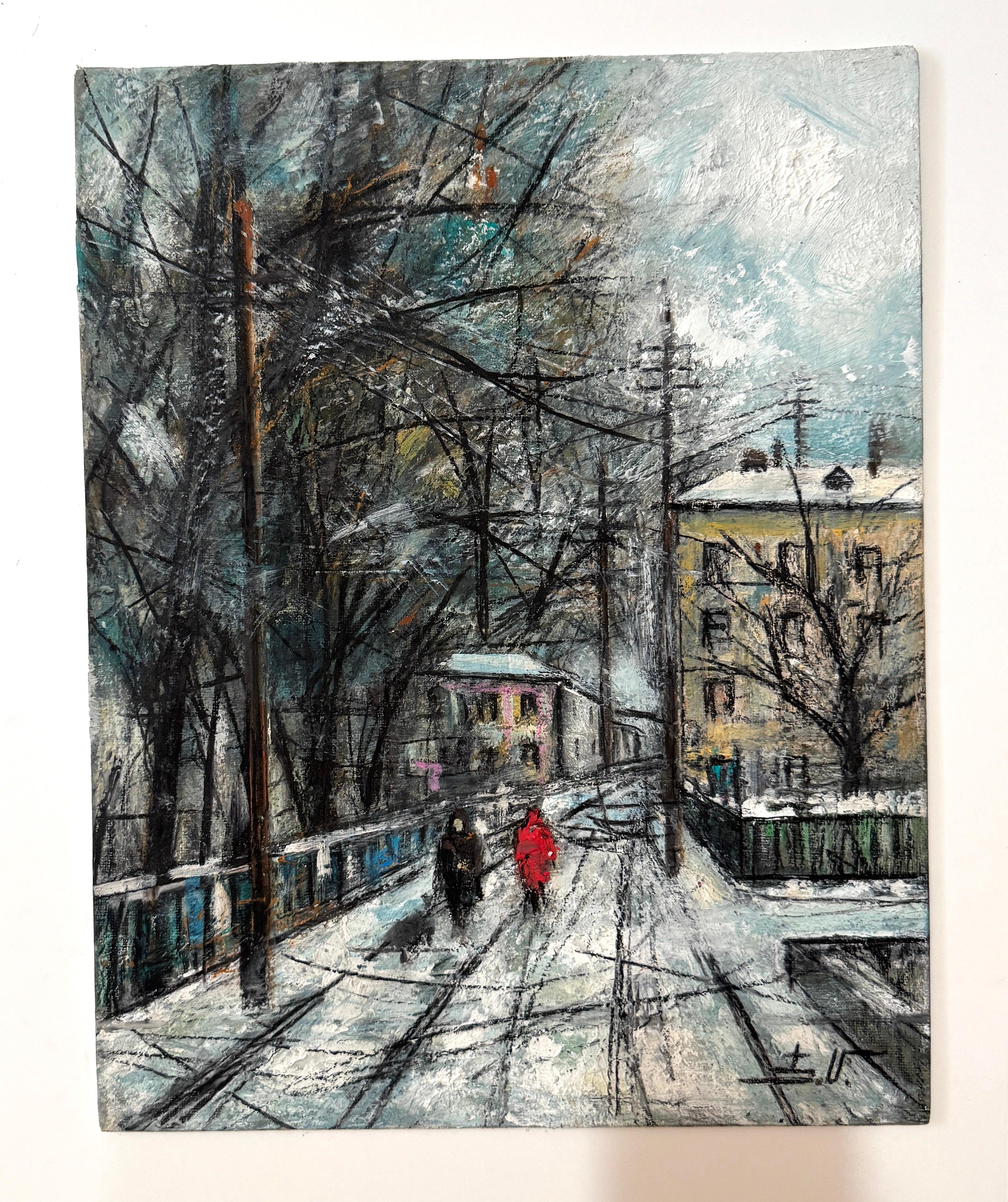 City View Impressionism Original oil Painting One of a Kind - Black Landscape Painting by Eduard Matevosyan