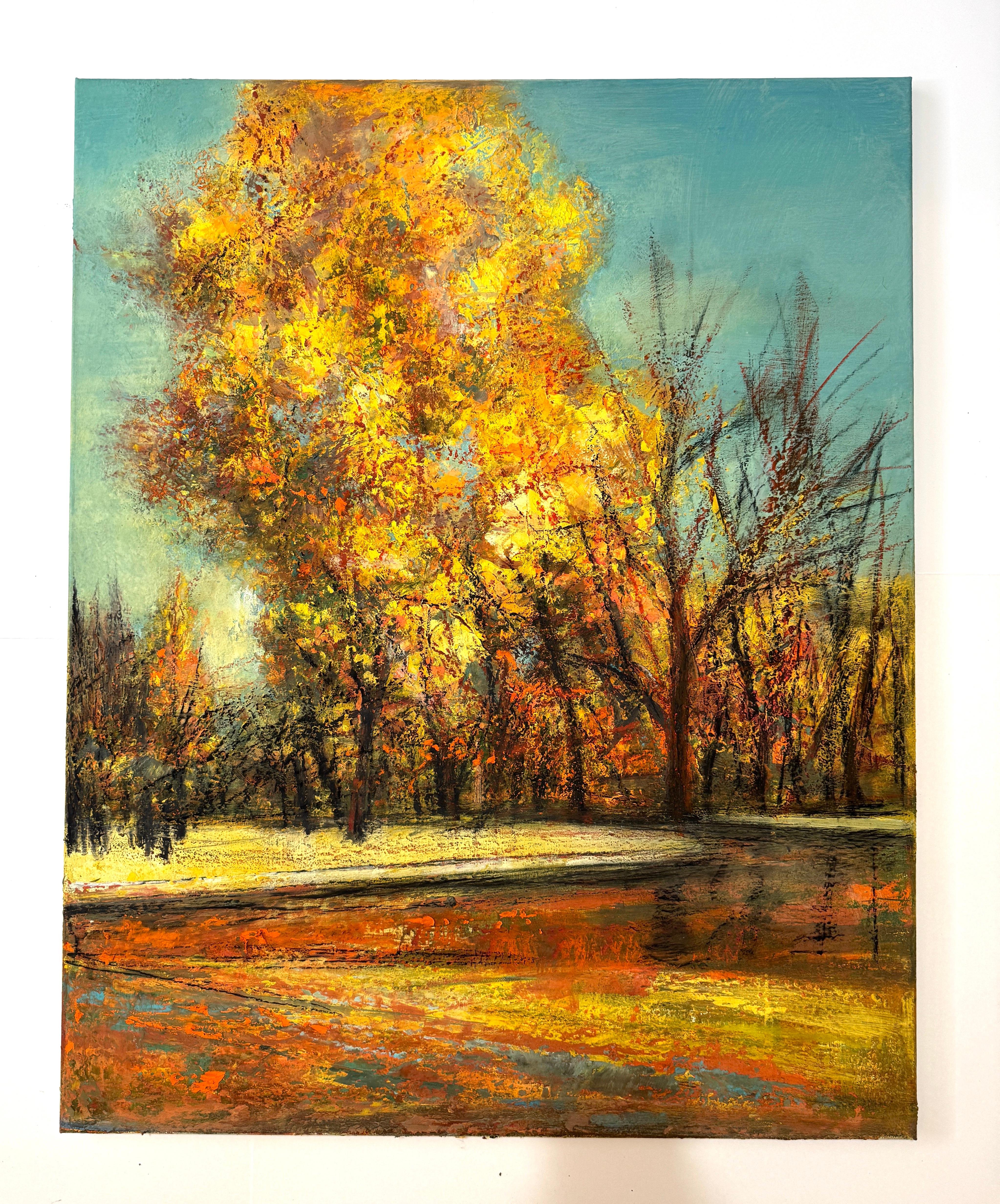 Echoes of Fall Impressionism Original oil Painting Ready to Hang - Brown Landscape Painting by Eduard Matevosyan