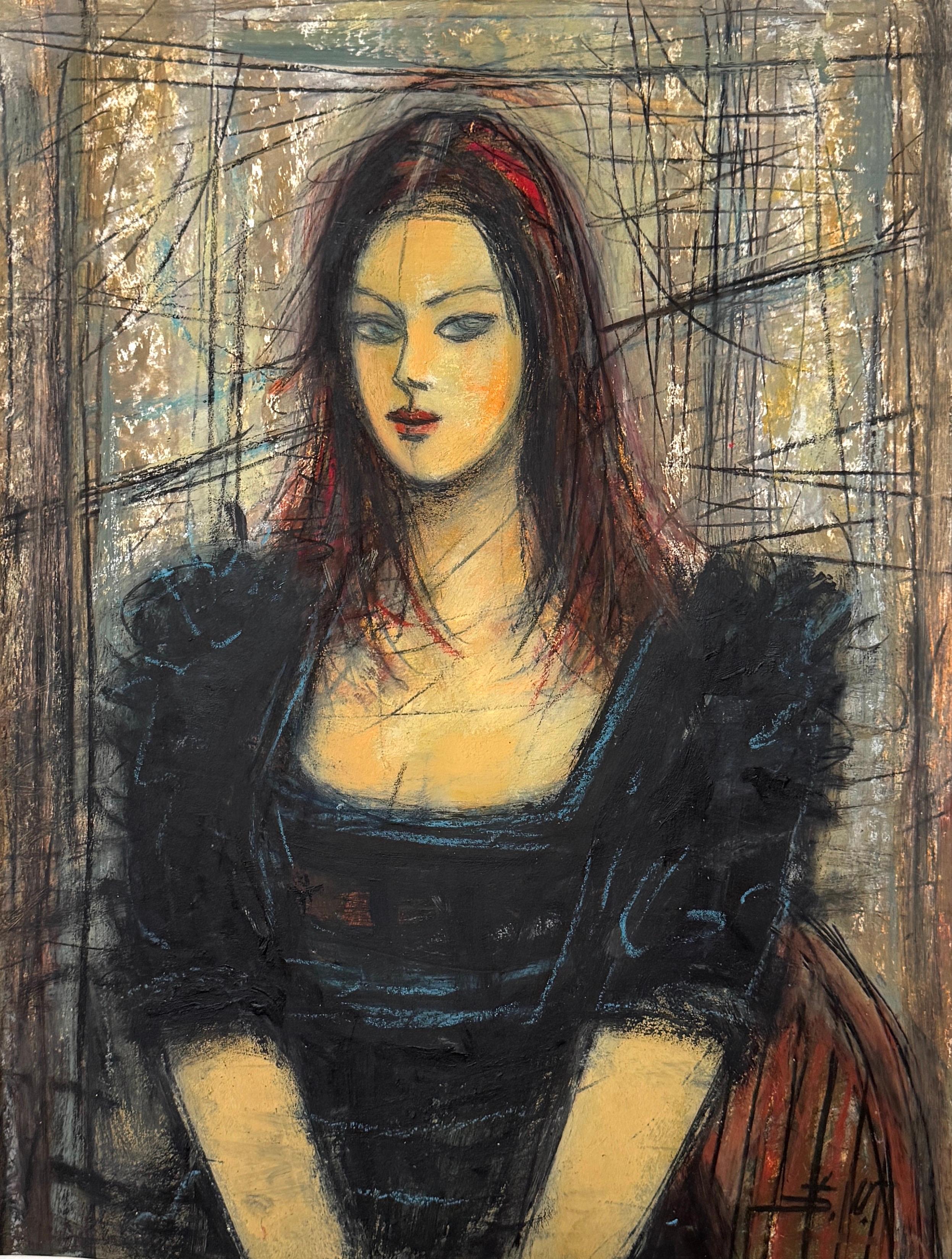 Figurative Painting de Eduard Matevosyan - Milena de negro Arte figurativo Pintura al óleo original Única